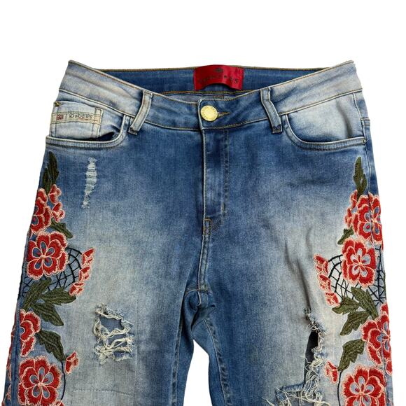 Yonder’s Embroidered Jeans Distressed Size 29 Skinny Floral Whimsygoth **READ**‎ - Picture 2 of 16